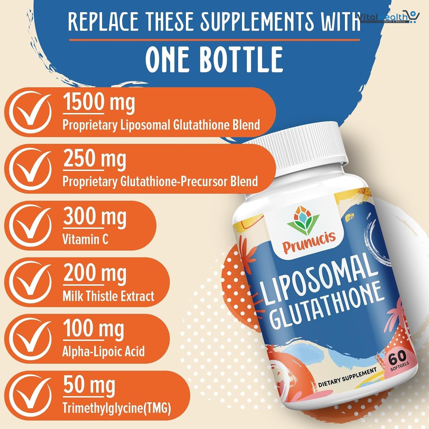 Prunucis Liposomal Glutathione, with Vitamin C, Milk Thistle &amp; Alpha-Lipoic Acid _ 60 Count thumbnail 5