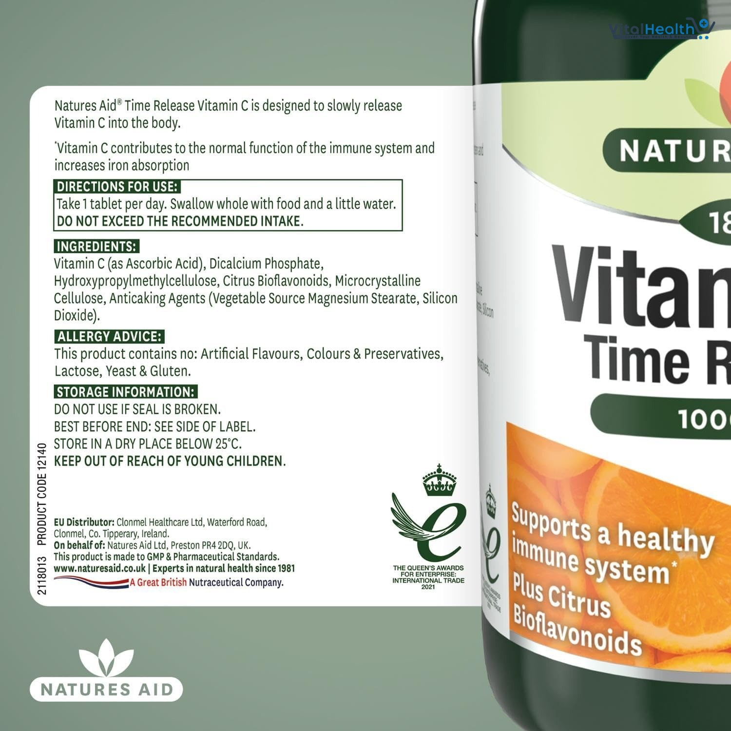 Natures Aid Vitamin C 1000mg Time Release - High Strength with Bioflavonoids 180 Tablets thumbnail 4