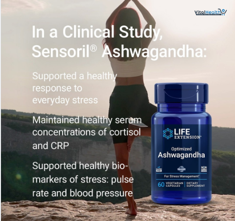 Life Extension Optimized Ashwagandha - Stress Management Supplement for a Healthy Stress Response, Focus, Memory, Stress Relief - Vegetarian, Gluten-Free, Non-GMO, 60 Capsules thumbnail 4