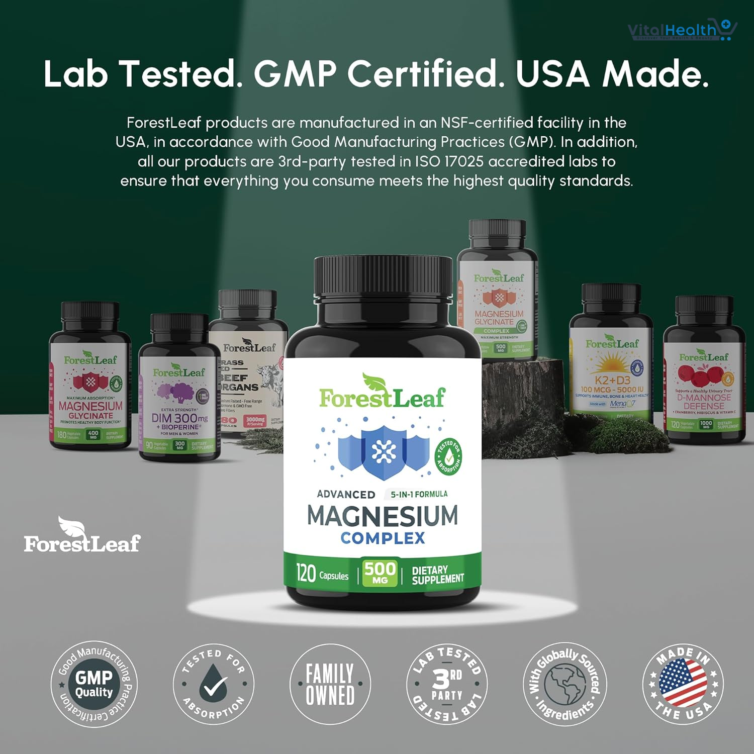ForestLeaf Magnesium Complex 500mg Magnesium Supplement for Sleep - 5-in-1 (120 Ct) thumbnail 5