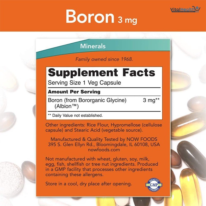 NOW Supplements, Boron 3 mg (Bororganic Glycine), Structural Support*, 250 Veg Capsules thumbnail 2