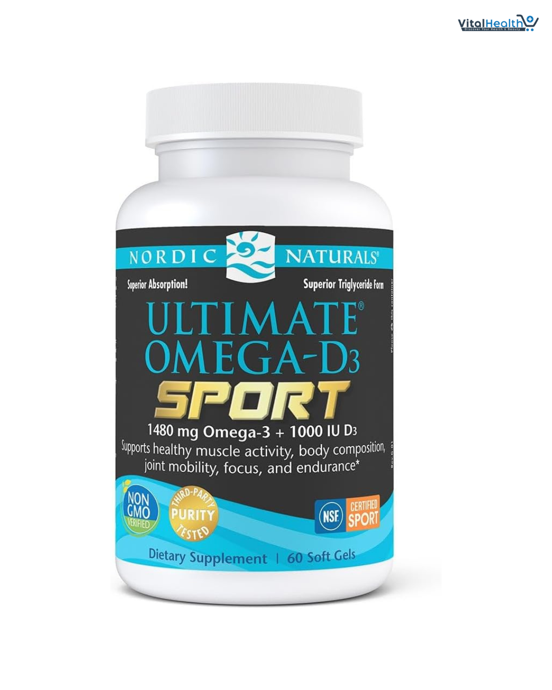 Nordic Naturals Ultimate Omega-D3 Sport, Lemon - 60 Soft Gels - 1480 mg Omega-3 + 1000 IU Vitamin D3 - NSF Certified - Supports Muscle, Bones, Focus &amp; Endurance thumbnail 2