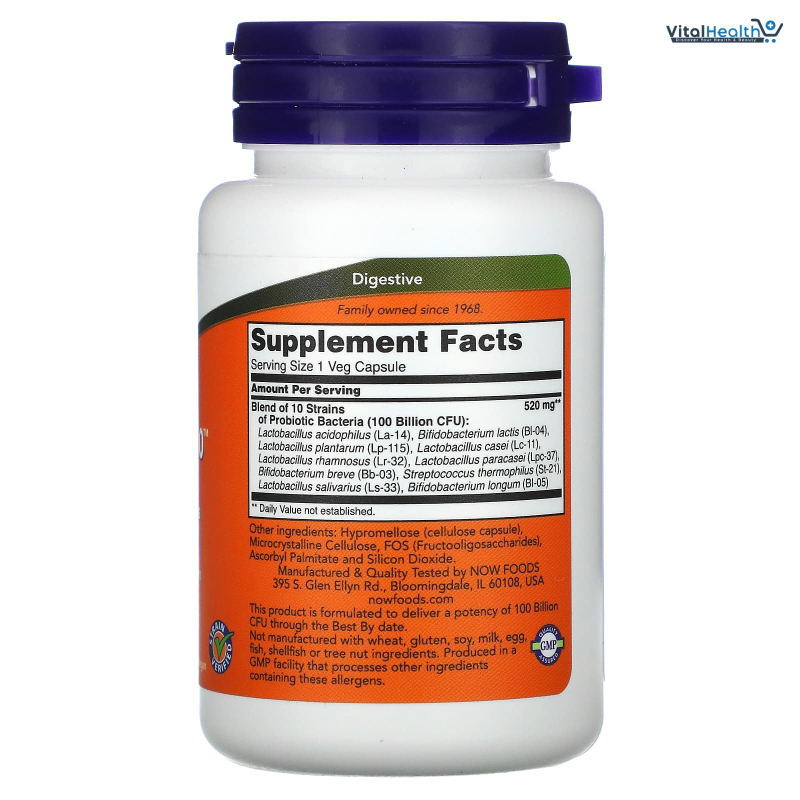 NOW Foods Supplements, Probiotic-10™, 100 Billion, with 10 Probiotic Strains,Dairy, Soy and Gluten Free, Strain Verified, 30 Veg Capsules thumbnail 2