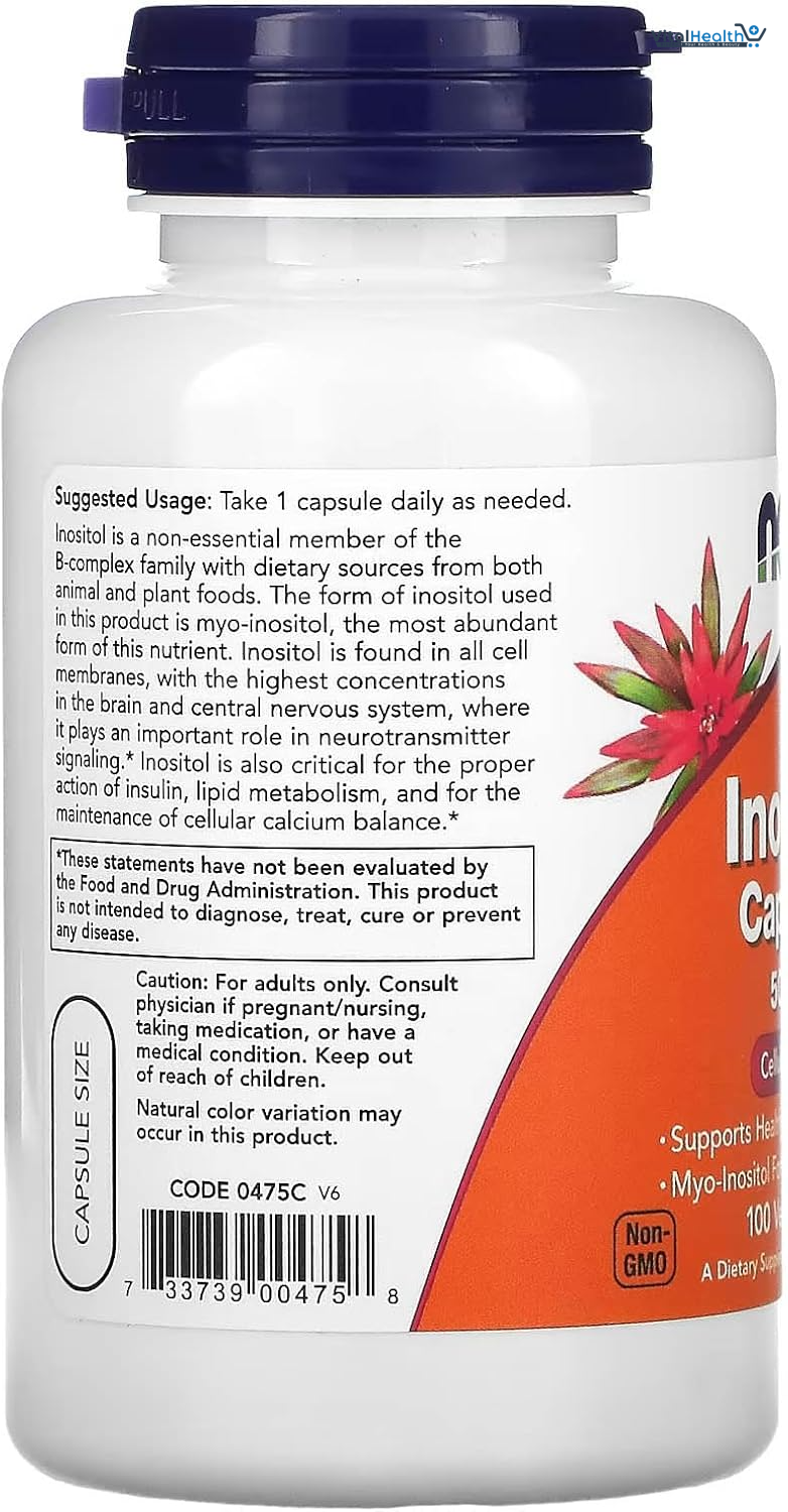 NOW Foods Supplements, Inositol 500 mg, Healthy Membrane Function, Cellular Health, 100 Veg Capsules thumbnail 2