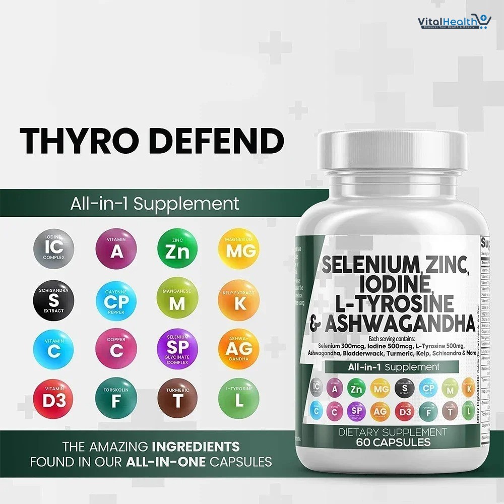 Selenium Zinc &amp; Iodine Capsules Thyroid Support Supplement for Men and Women _ 60 Count thumbnail 3