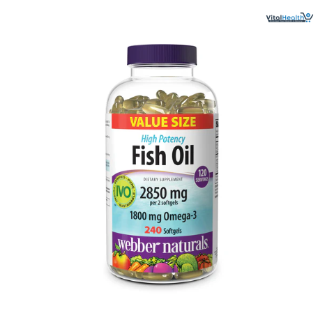 Webber Naturals Fish Oil 2850 mg, High Potency, 1,800 mg Omega-3 No Fishy Aftertaste, Ultra-Purified, Supports Heart, Cognitive, and Joint Health thumbnail 5