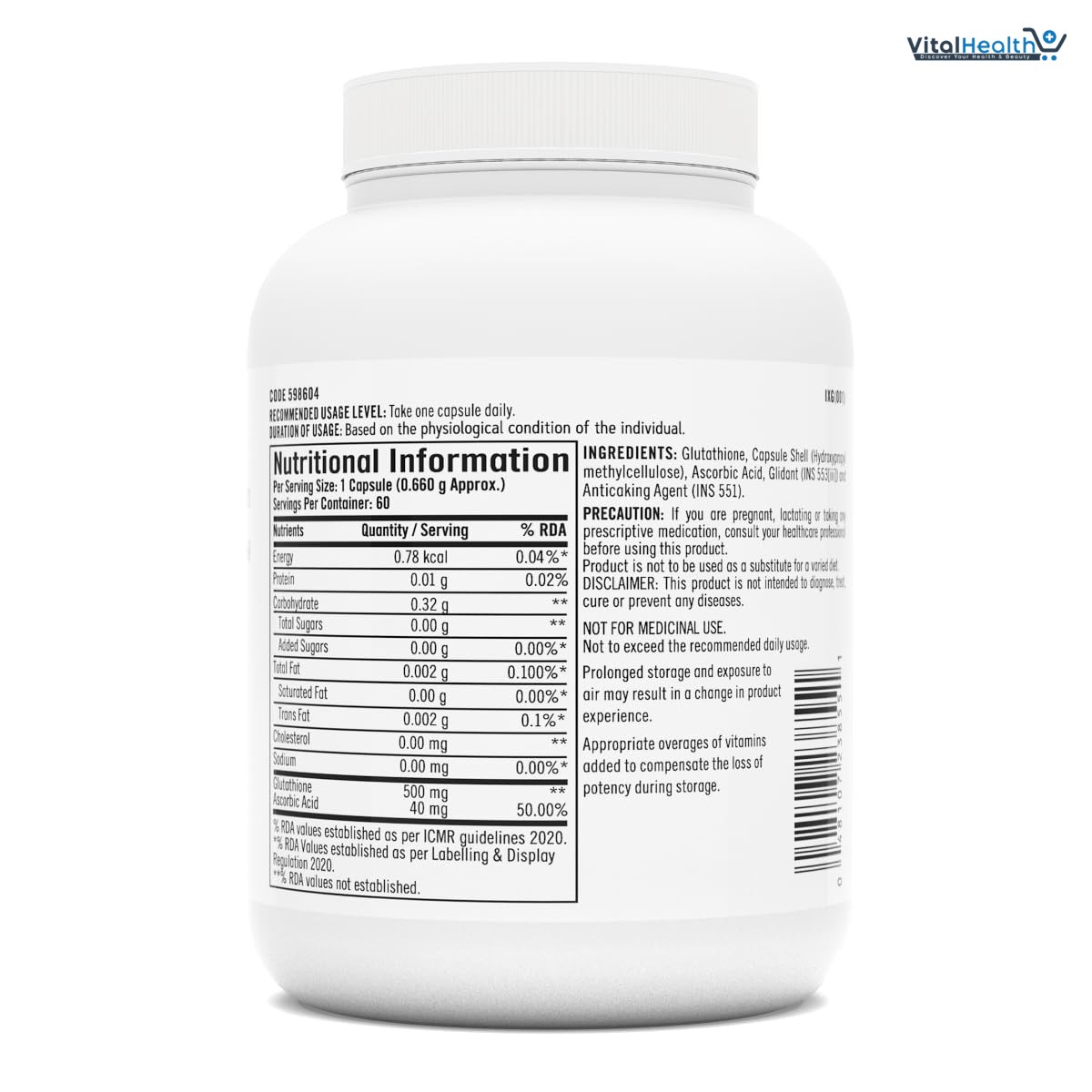 GNC Glutathione 500mg With Vitamin C For Clear &amp; Radiant Skin | 60 Veg Capsules | Reduces Dark Spots &amp; Melanin Pigmentation | Boosts Immunity | Fights Pollution &amp; UV Damage | For Men &amp; Women| Formulat thumbnail 2