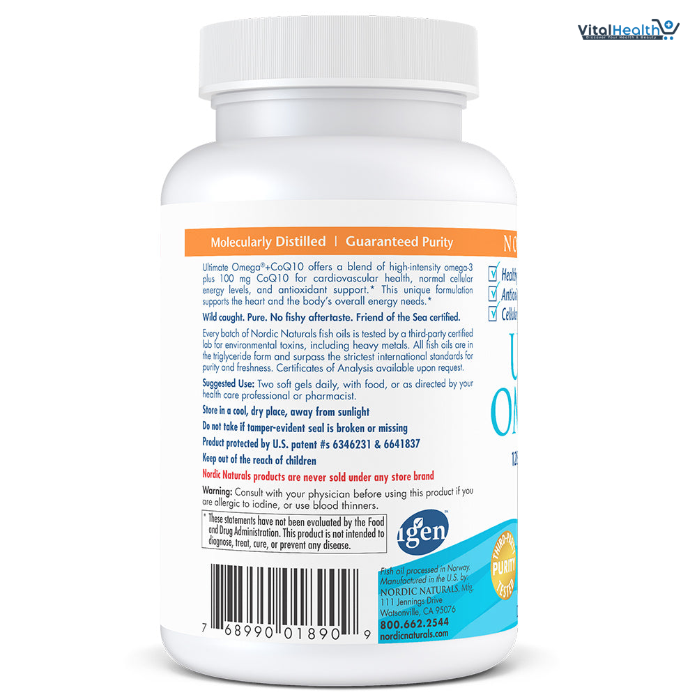 Nordic Naturals Ultimate Omega + CoQ10, Lemon - 60 Soft Gels - 1280 mg Omega-3 + 100 mg CoQ10 - Heart Health, Cellular Energy, Antioxidant Support - Non-GMO - 30 Servings thumbnail 5