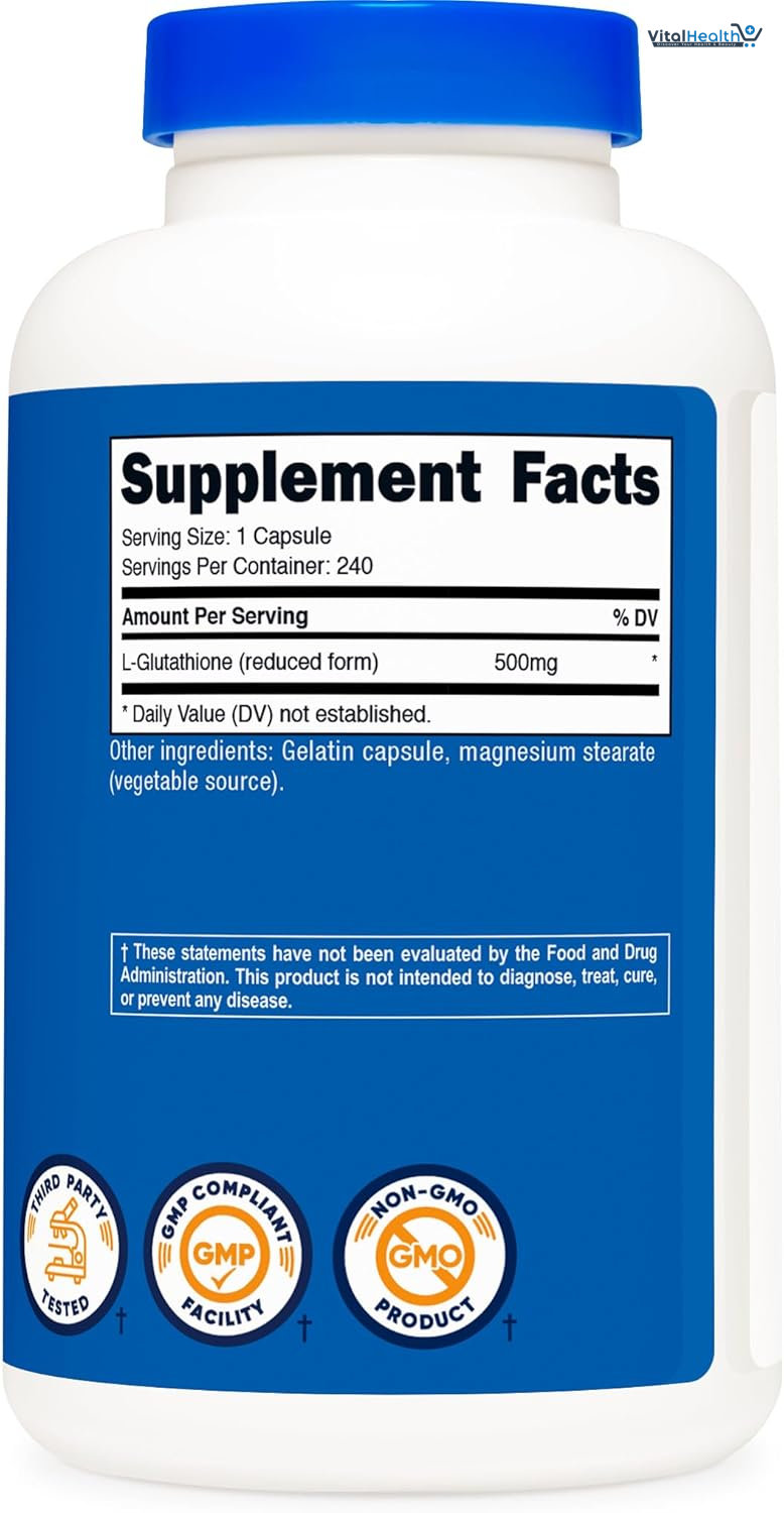 Nutricost Glutathione Capsules 500mg, 240 Capsules - Gluten Free, GMO Free thumbnail 4