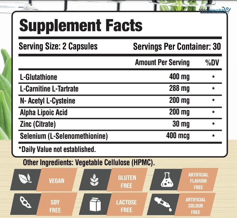 Laperva Antioxidant Complex L Glutathione - Vegan &amp; Gluten-Free Formula for Comprehensive Wellness 60 Caps thumbnail 3