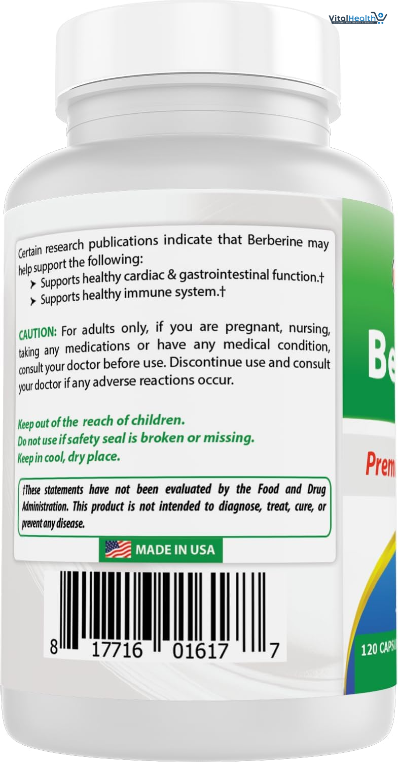 Best Naturals Berberine 500mg 120 Capsules - Supports Immune Function, Cardiovascular &amp; Gastrointestinal Function 120 Capsules thumbnail 3