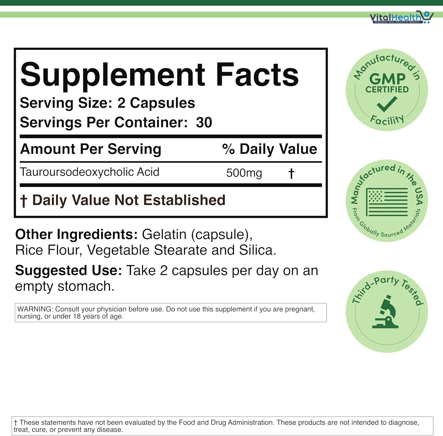 TUDCA Bile Salts Liver Support Supplement, 500mg Servings, Liver and Gallbladder Cleanse Supplement (60 Capsules, 250mg) Genuine Bile Acid TUDCA with Strong Bitter Taste by Double Wood thumbnail 4