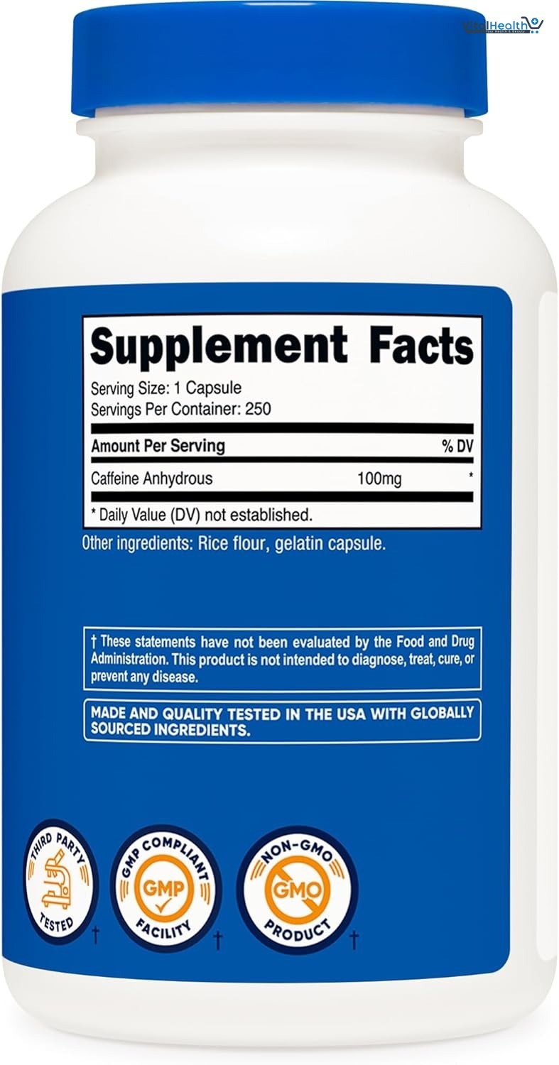 Nutricost Caffeine Pills 100mg Per Serving, 250 Capsules thumbnail 5
