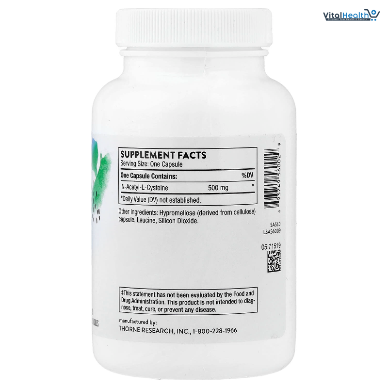 THORNE - NAC - N-Acetylcysteine - 500mg - Supports Respiratory Health &amp; Immune Function - Promotes Liver &amp; Kidney Detox* - Gluten, Dairy &amp; Soy-Free - 90 Servings thumbnail 2