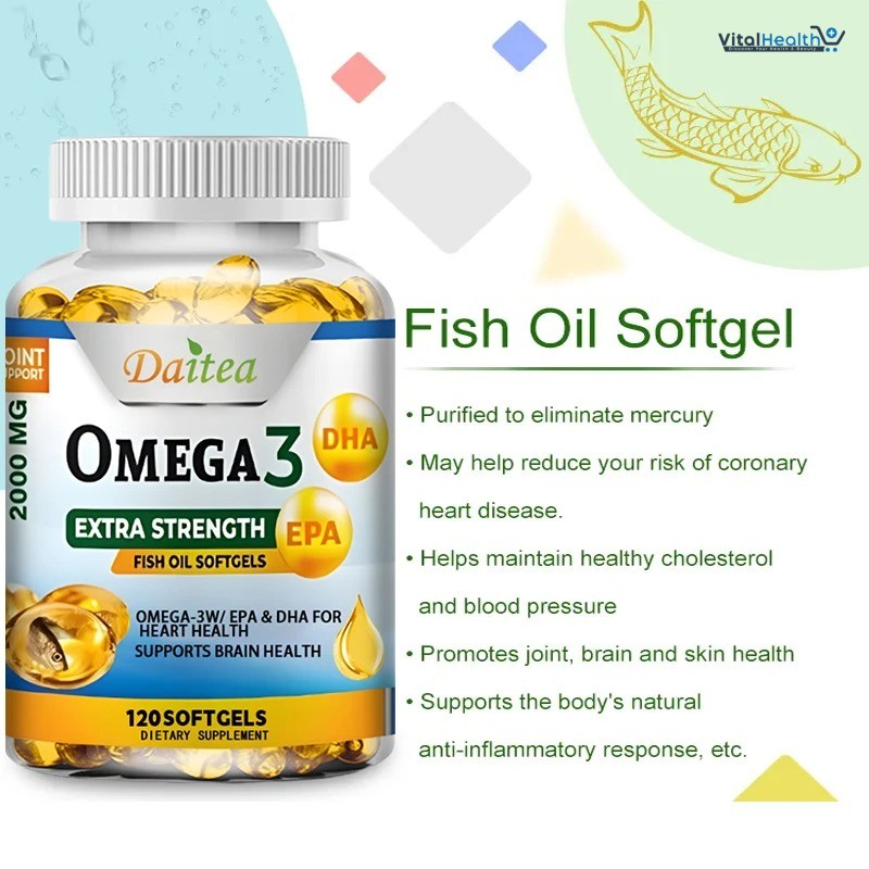 Daitea Omega 3 Fish Oil Capsules Support Brain &amp; Nervous System Health, Cardiovascular &amp; Skin Health thumbnail 3