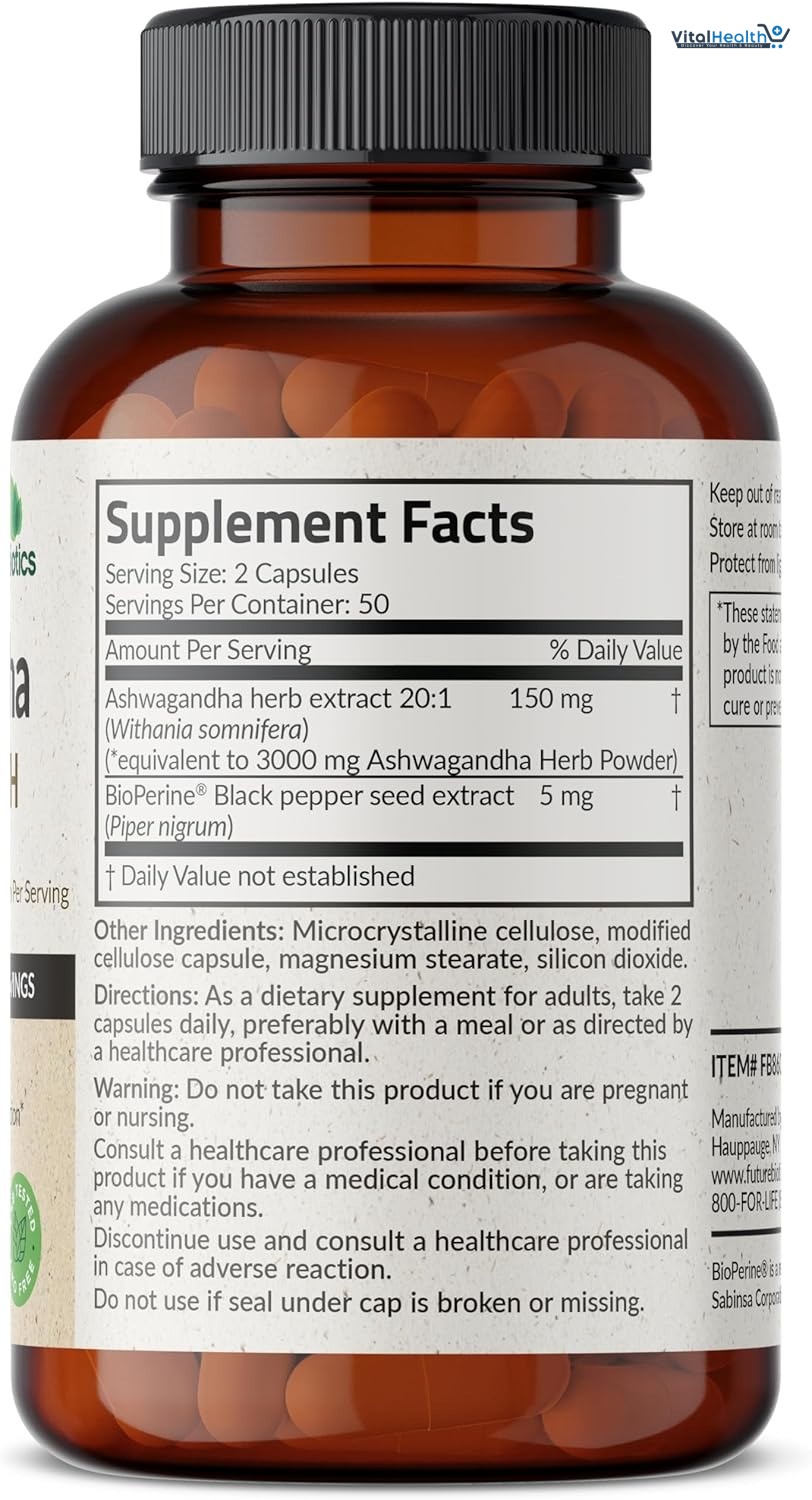 Futurebiotics Ashwagandha Extra Strength Stress &amp; Mood Support with BioPerine - Non GMO Formula, 100 Vegetarian Capsules thumbnail 6