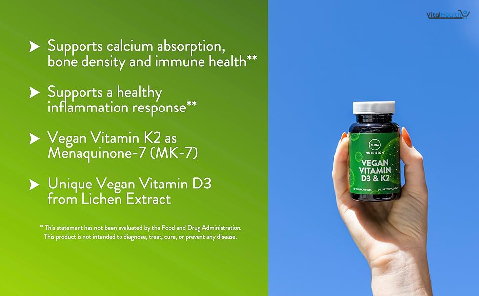 MRM Nuturition Vegan Vitamin D3 &amp; K2 | Bone + Immune Health | Made from lichens | Supports Calcium Absorption | Vegan + Vegetarian Friendly | 60 Servings thumbnail 4