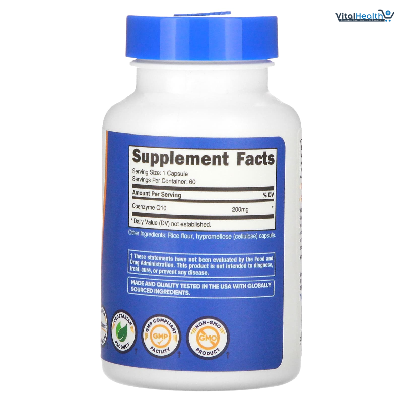 Nutricost CoQ10 200mg, 60 Vegetarian Capsules, 60 Servings - High Absorption, Vegetarian, Non-GMO, Coenzyme Q10 thumbnail 2