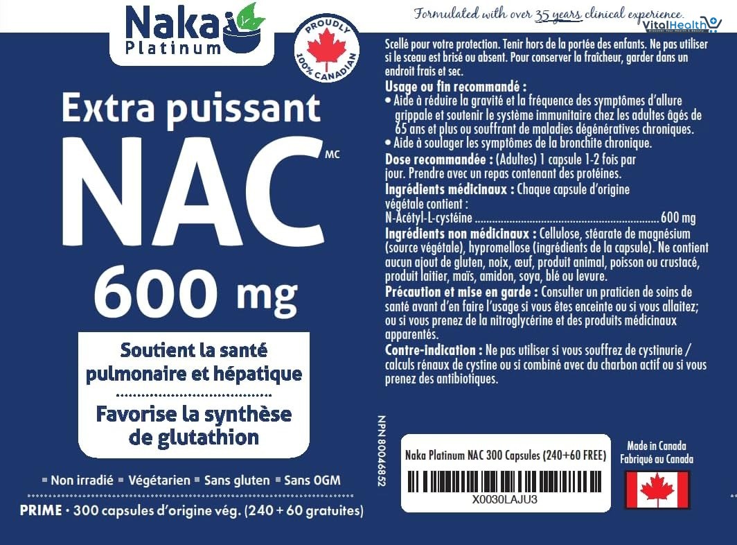 Naka Platinum Nutri NAC 600mg 300 Veggie Capsules - Exclusive Size: 240 + 60 Free thumbnail 2
