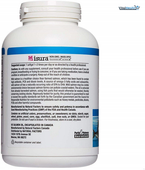 Natural Factors Wild Alaskan Salmon Oil Provides Omega-3, EPA, DHA &amp; Vitamin D, Supports Brain &amp; Heart Health, 180 Softgels thumbnail 7