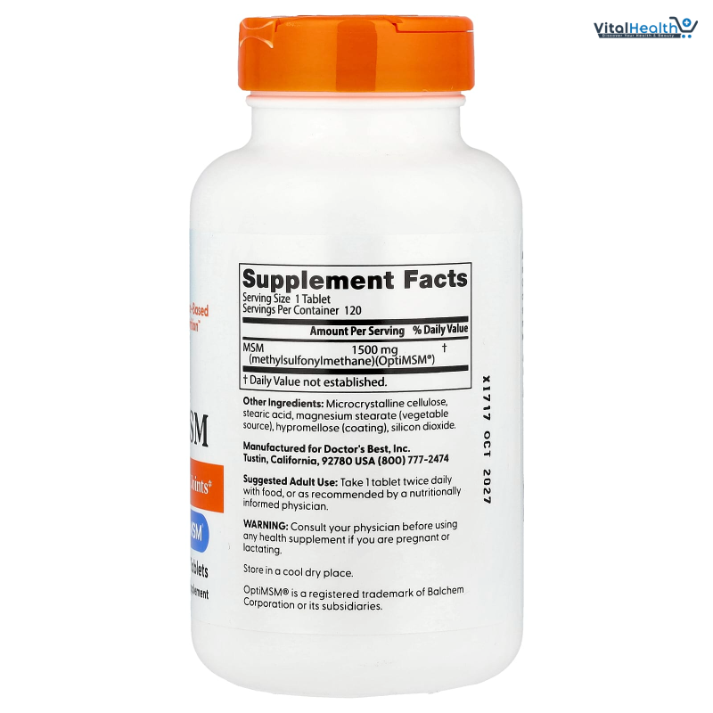 Doctors Best MSM, Supports Hair, Skin, Nails, &amp; Joints, Non-GMO, Gluten Free, Vegan 120 Tablets thumbnail 5