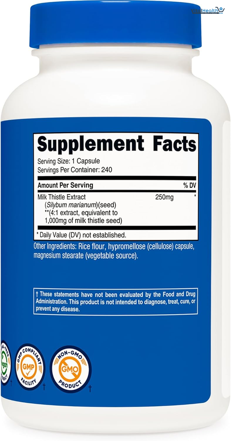 Nutricost Milk Thistle 1,000mg Equivalent, 120 Capsules - 250mg of 4:1 Extract - Vegan, Non-GMO and Gluten Free thumbnail 2