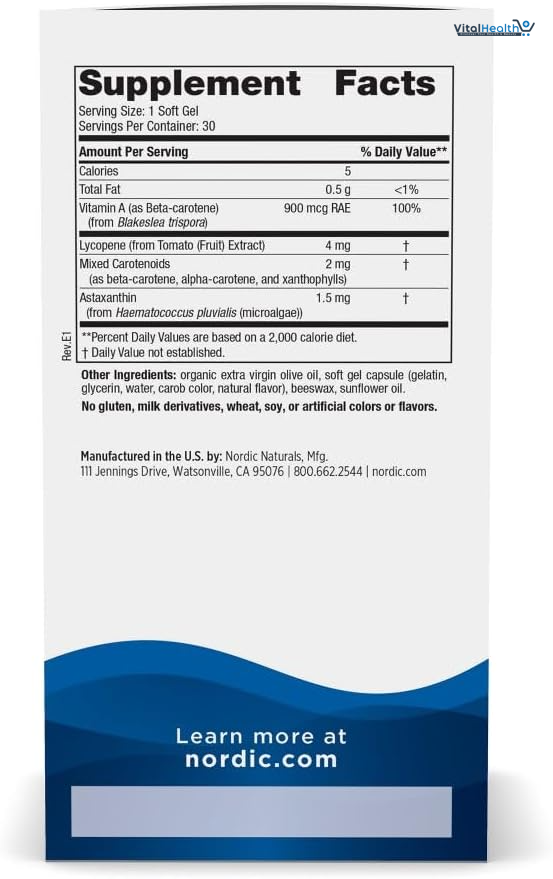 Nordic Naturals Vitamin A + Carotenoids, Unflavored - 30 Soft Gels - Lycopene &amp; Astaxanthin - Supports Skin, Cellular Health - Non-GMO - 30 Servings thumbnail 4