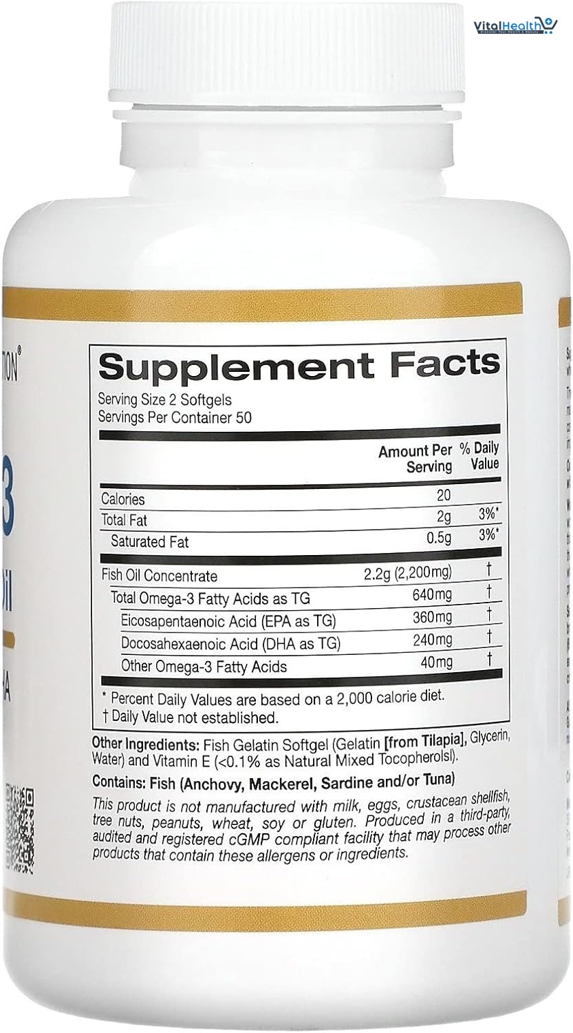 California Gold Nutrition Omega-3 Premium Fish Oil, Concentrated Formula with EPA &amp; DHA, Support for Optimal Lipid Profile &amp; Immune System, Gluten Free, Non-GMO, 100 Fish Gelatin Softgels thumbnail 5