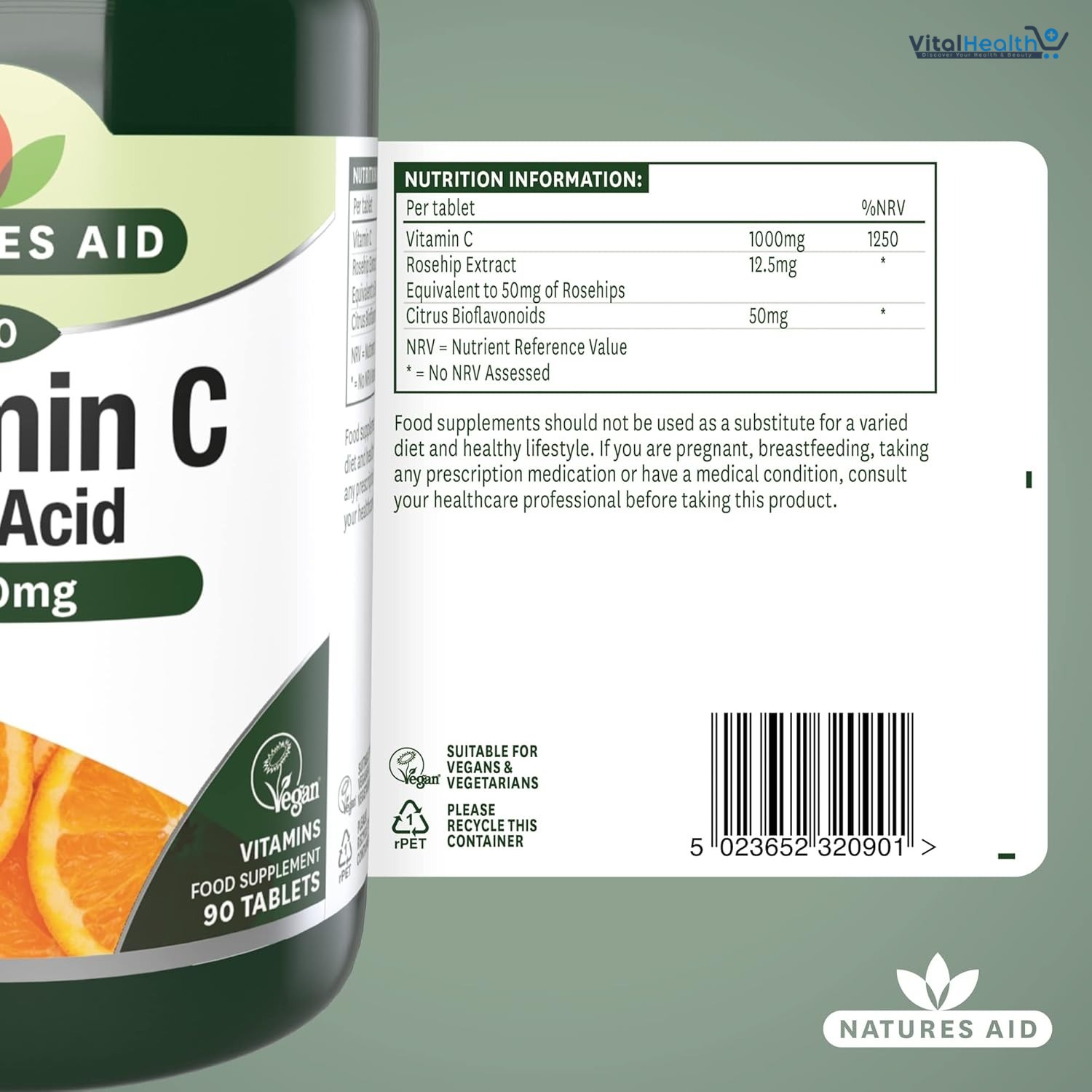 Natures Aid Vitamin C 1000mg Low Acid Formula With Citrus Bioflavanoids thumbnail 3