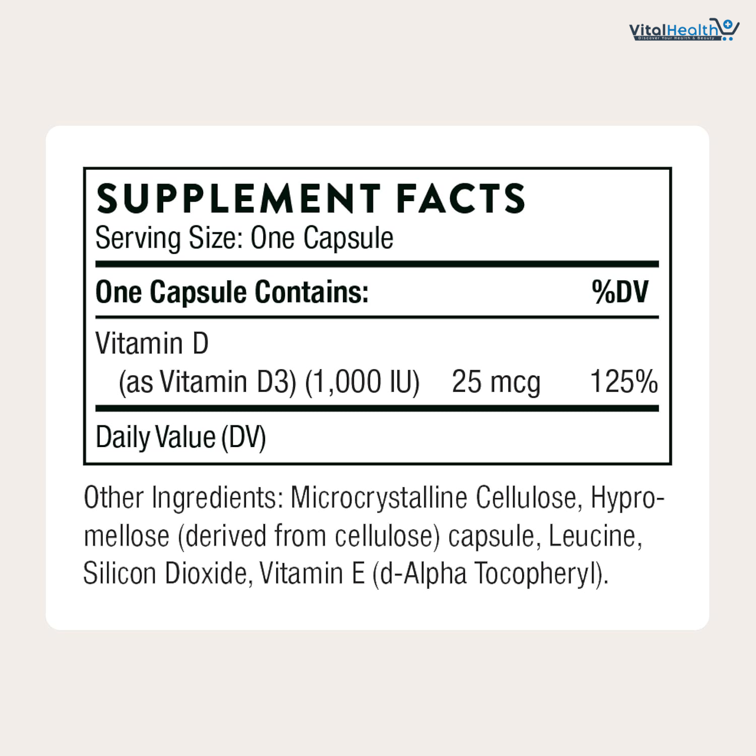THORNE - 1,000 IU - Vitamin D3 Supplement - Supports Healthy Bones, Teeth, Muscles, Cardiovascular &amp; Immune Function* - Gluten, Dairy &amp; Soy-Free - 90 Servings thumbnail 4