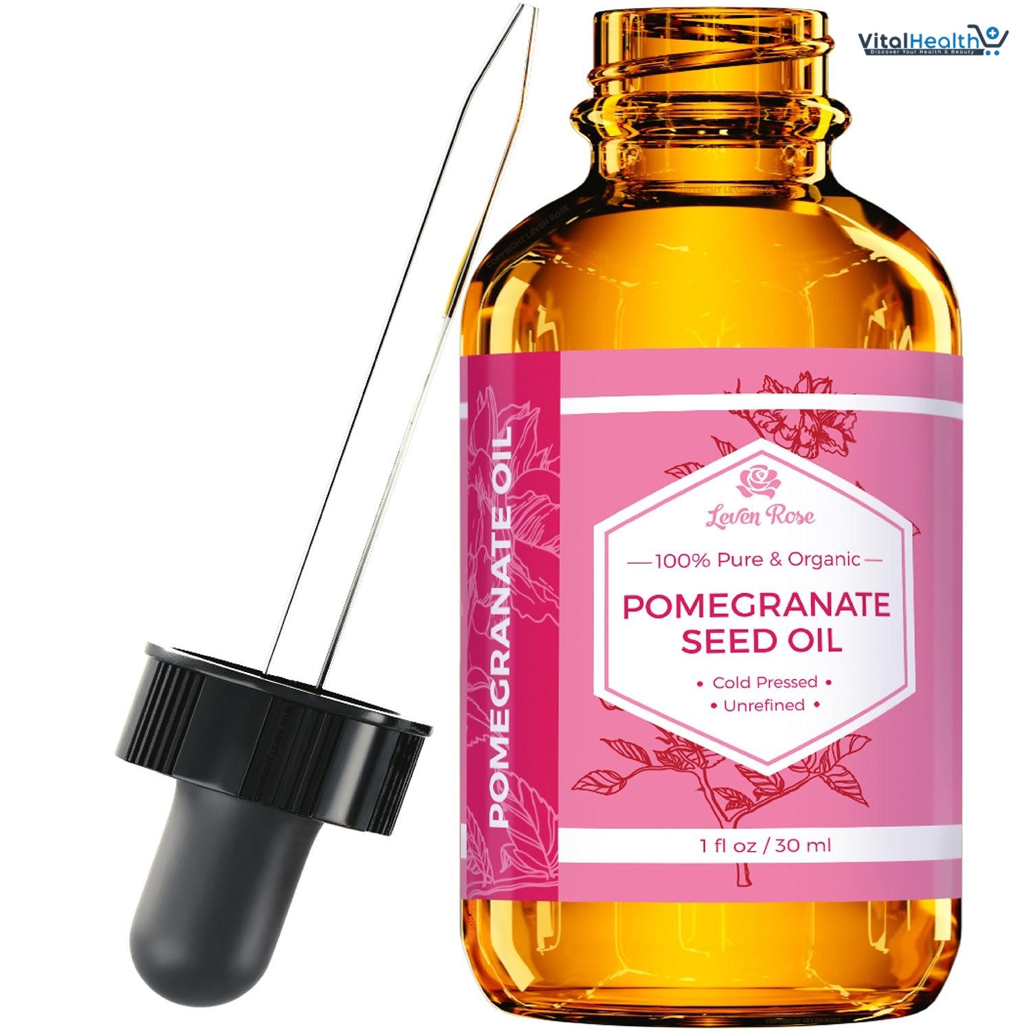 Leven Rose Pomegranate Seed Oil, 100% Pure Unrefined Cold Pressed Antioxidant Moisturizer for Hair Skin and Nails 1 oz thumbnail 3