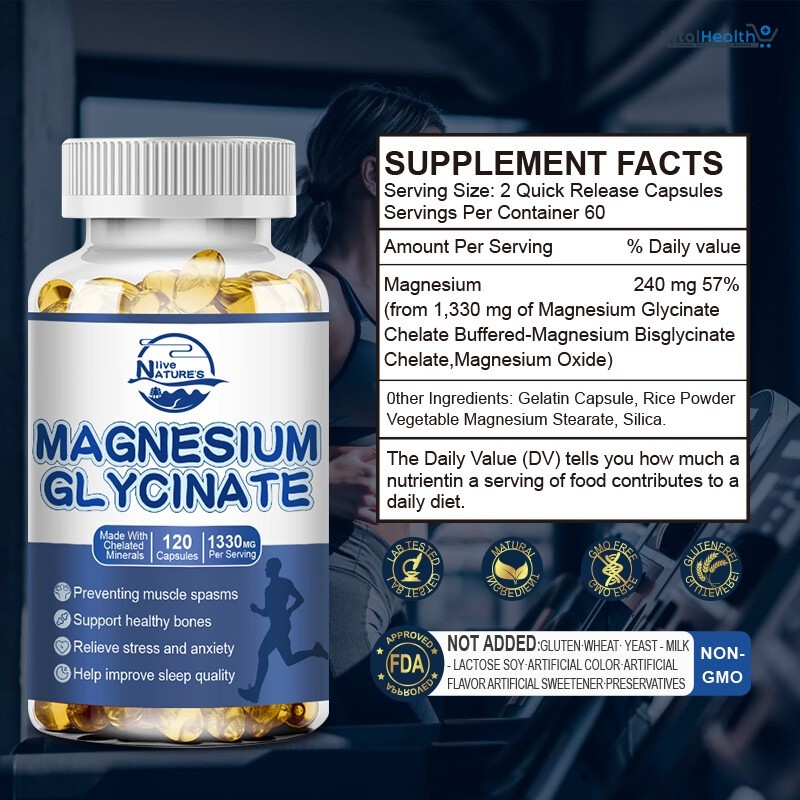 NATURE'S LIVE Magnesium Glycinate 1330mg 120 Capsules Highest Potency Buffered &amp; Chelated thumbnail 2