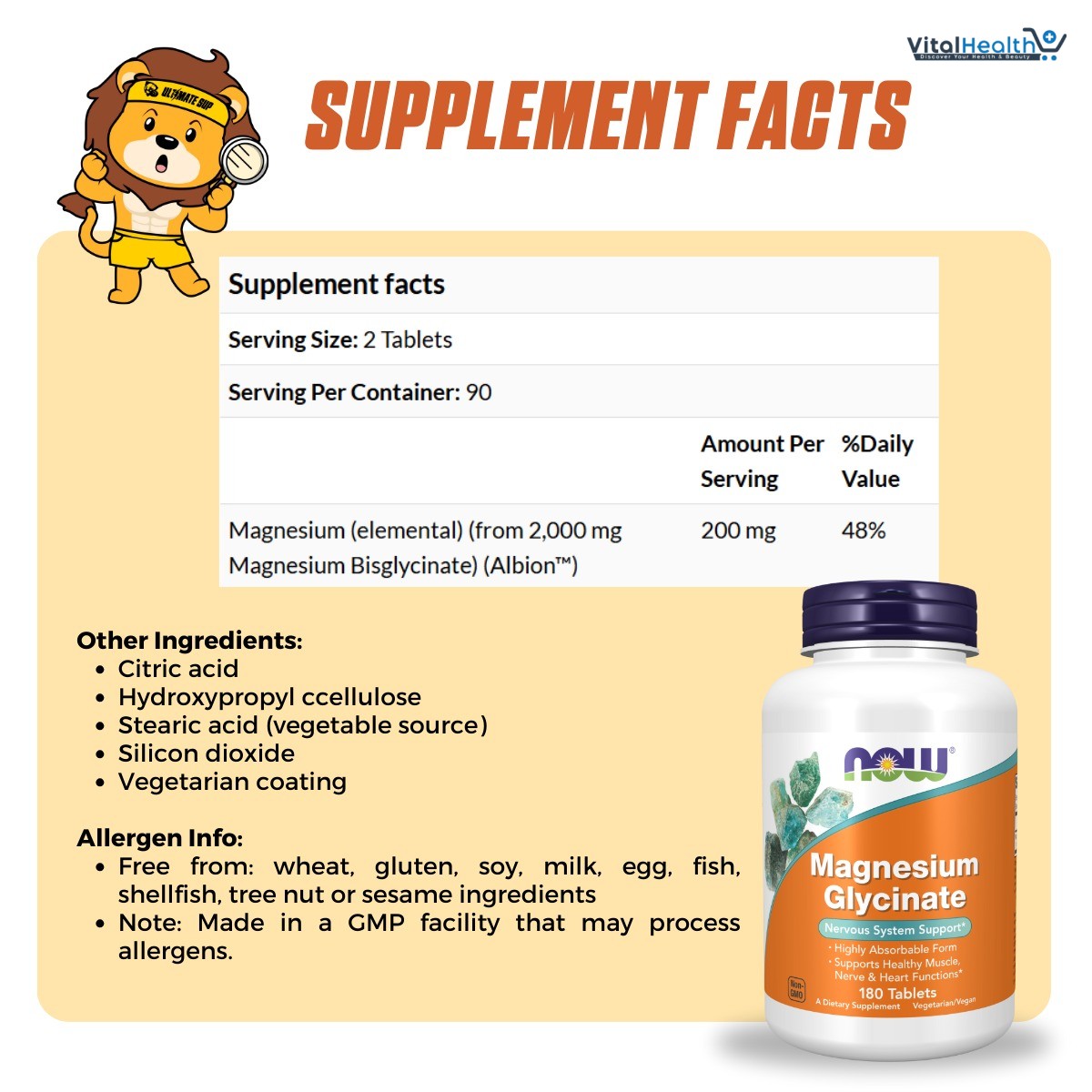 NOW Foods Supplements, Magnesium Glycinate 100 mg, Highly Absorbable Form, 180 Tablets thumbnail 3