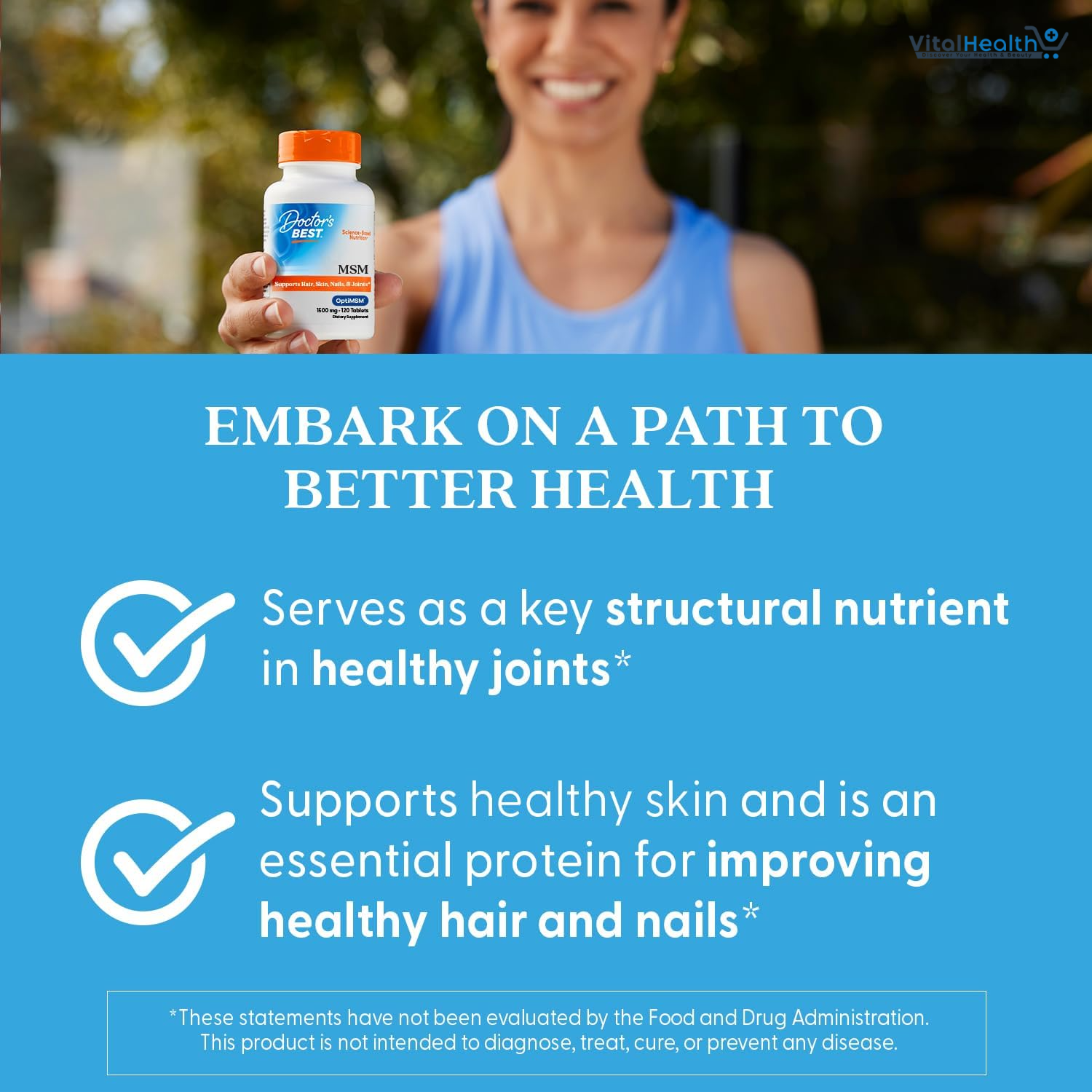 Doctors Best MSM, Supports Hair, Skin, Nails, &amp; Joints, Non-GMO, Gluten Free, Vegan 120 Tablets thumbnail 2