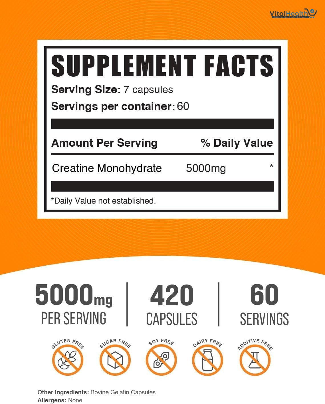 BulkSupplements.com Creatine Monohydrate Capsules - Micronized Creatine Monohydrate, Vegan Creatine, Creatine Pills 5000mg, Gluten Free, 210 Capsules thumbnail 6