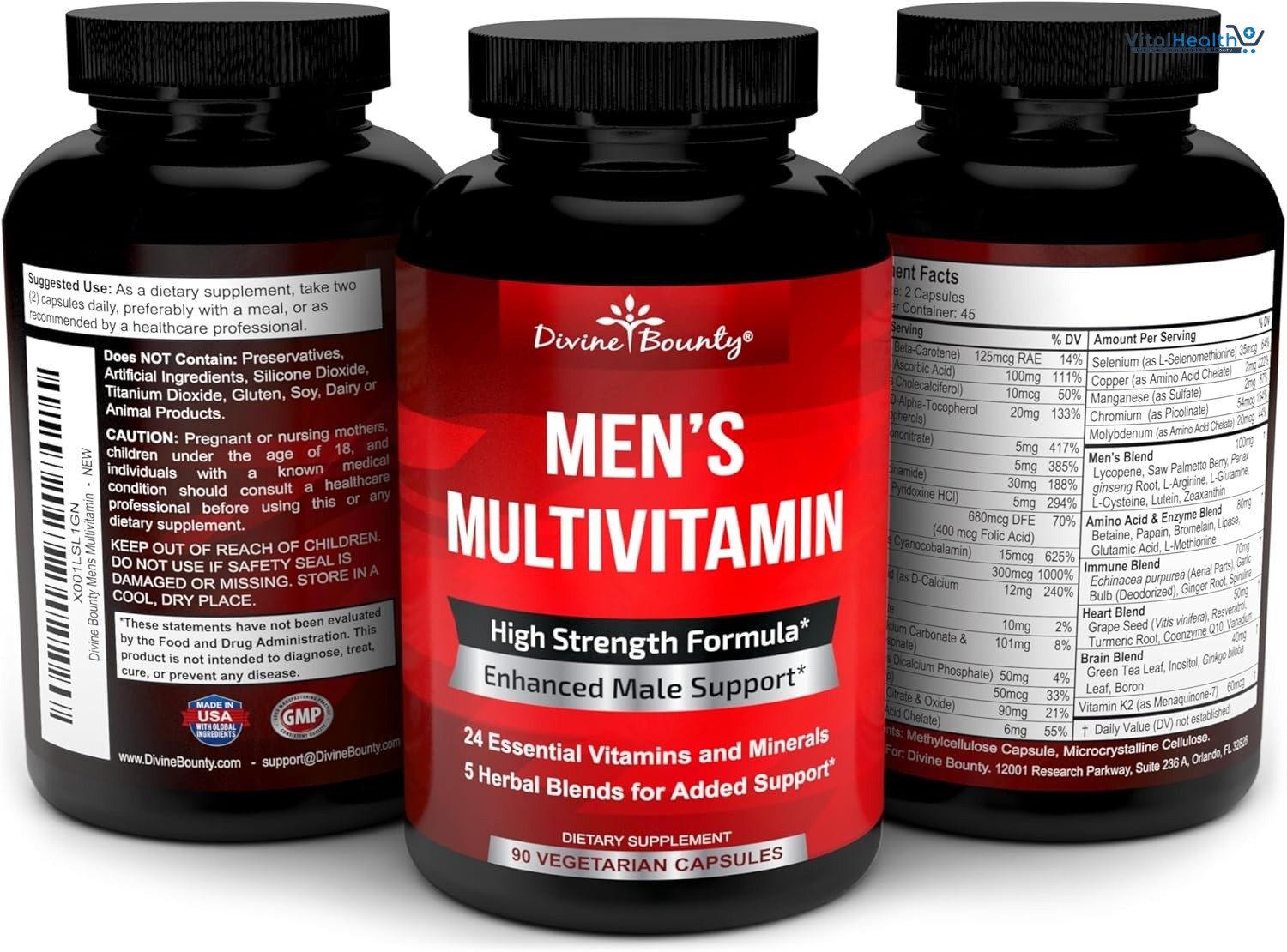 Mens Multivitamin – Daily Multivitamin for Men with Vitamin A C D E K B Complex, Calcium, Magnesium, Selenium, Zinc Plus – 90 Vegetarian Capsules thumbnail 2