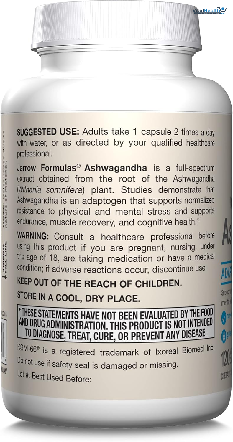 Jarrow Formulas Ashwagandha Capsules, 300 mg Supplement Supports Normalized Resistance to Mental and Physical Stress, 120 Veggie Capsules, 60 Day Supply thumbnail 2