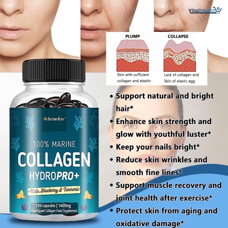 Bcuelov Marine Collagen Capsules With Kelp, Blueberry &amp; Turmeric, Vitamins &amp; Minerals Strengthen Immune System thumbnail 2