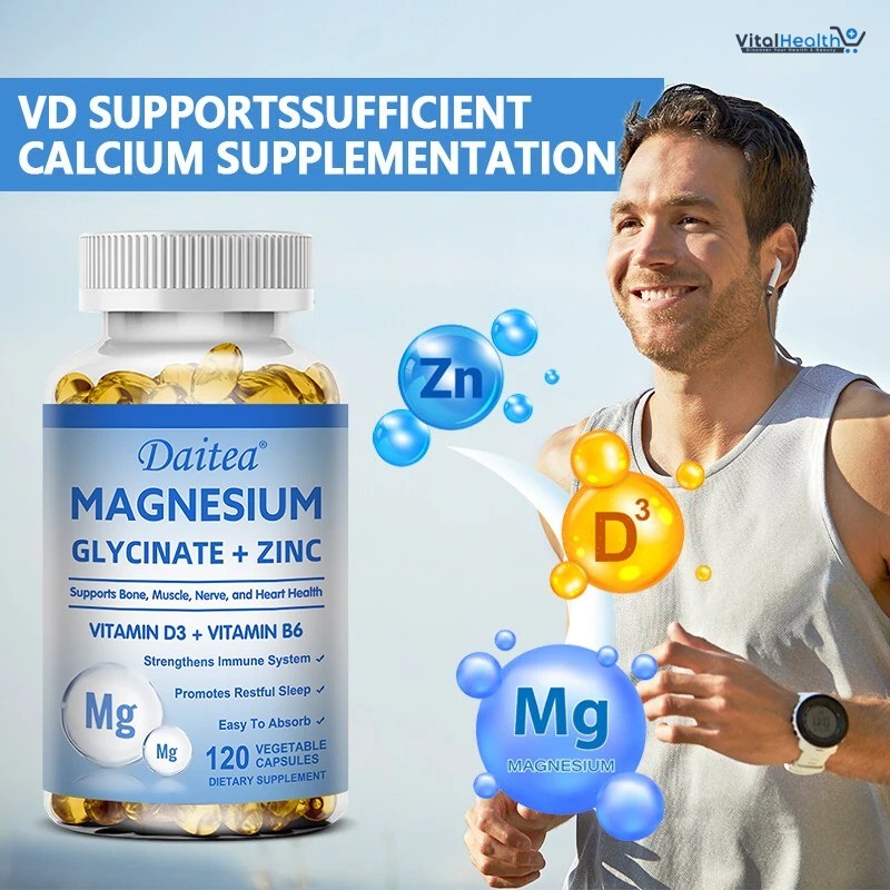 Daitea Magnesium Glycinate + Zinc Vitamin D3 + Vitamin B6 Capsules to Support Bone Muscles &amp; Heart Health thumbnail 2