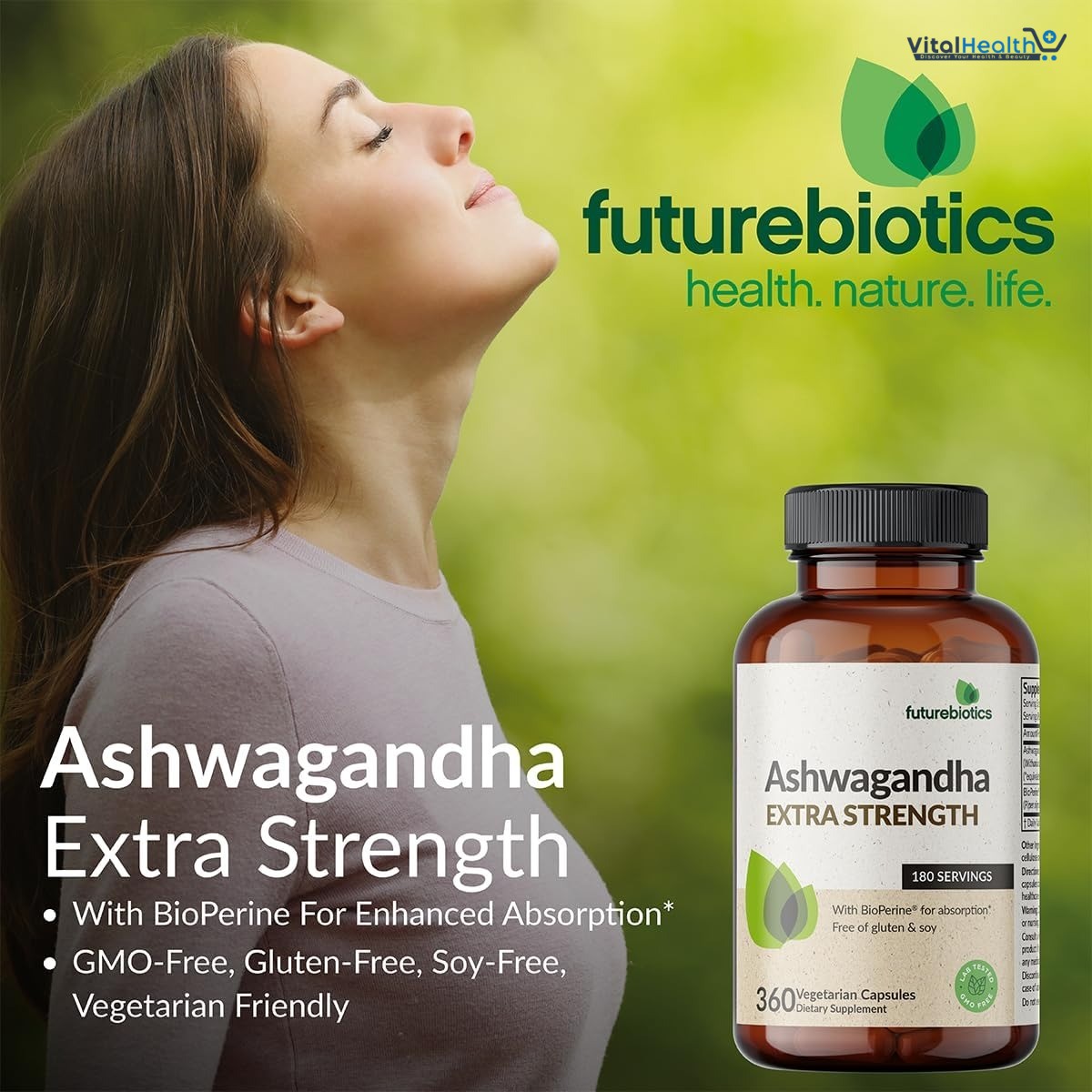 Futurebiotics Ashwagandha Extra Strength Stress &amp; Mood Support with BioPerine - Non GMO Formula, 100 Vegetarian Capsules thumbnail 7