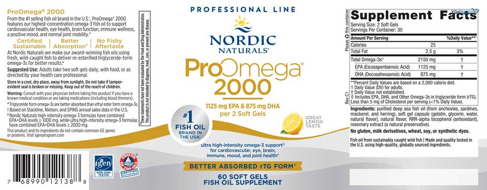Nordic Naturals ProOmega 2000, Lemon Flavor - 120 Soft Gels - 2150 mg Omega-3 - Ultra High-Potency Fish Oil - EPA &amp; DHA thumbnail 4