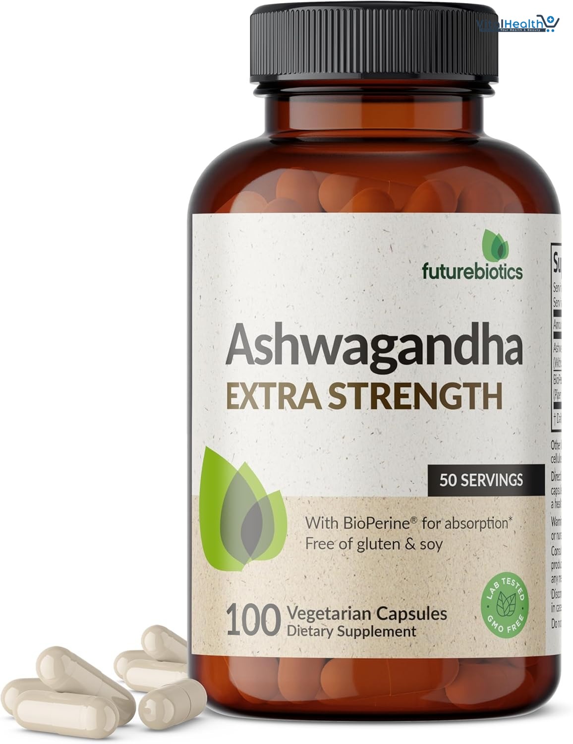 Futurebiotics Ashwagandha Extra Strength Stress &amp; Mood Support with BioPerine - Non GMO Formula, 100 Vegetarian Capsules thumbnail 2