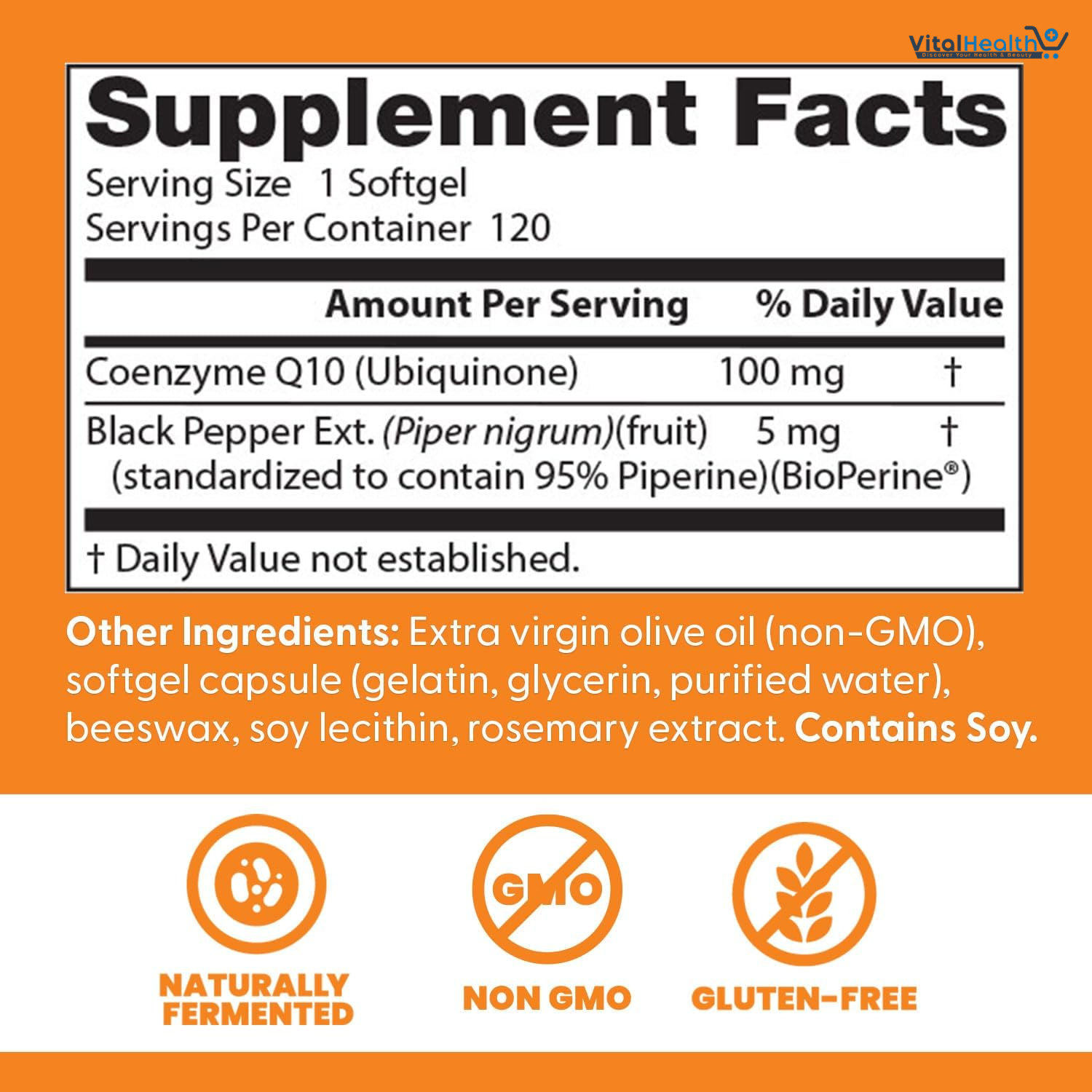 Doctor's Best High Absorption CoQ10 with BioPerine, Gluten Free, Naturally Fermented, Heart Health, Energy Production, 100 mg, 120 Count thumbnail 3