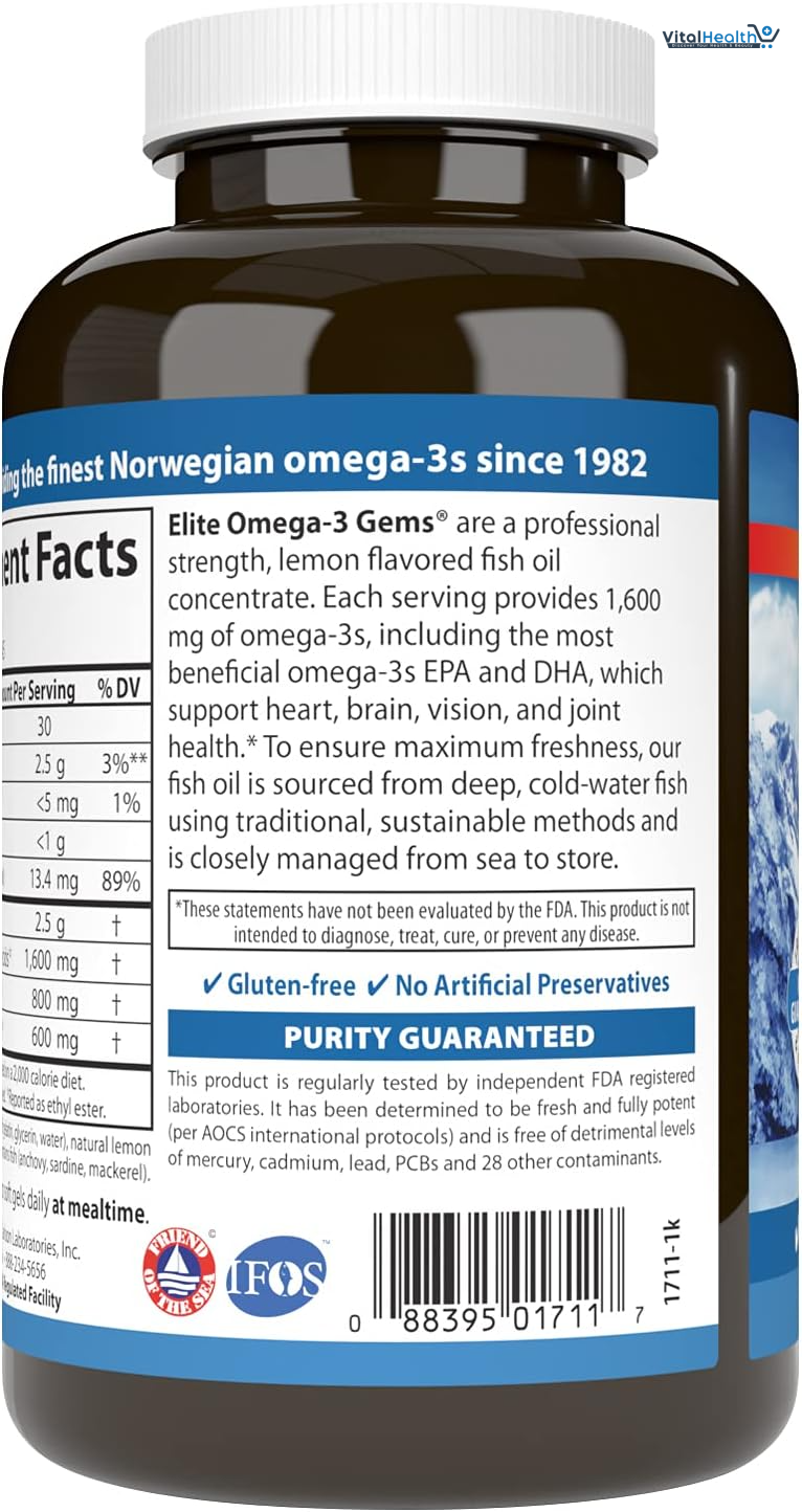 Carlson - Elite Omega-3 Gems, 1600 mg Omega-3 Fatty Acids Including EPA and DHA, Norwegian, Wild-Caught Fish Oil Supplement, Sustainably Sourced Omega 3 Fish Oil Capsules, Lemon, 130 Softgels thumbnail 5