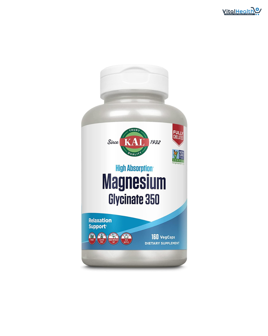 KAL Magnesium Glycinate, New &amp; Improved Fully Chelated High Absorption Formula with BioPerine, Bisglycinate Chelate for Stress, Relaxation, Muscle &amp; Bone Health Support, 60 Servings, 240 VegCaps thumbnail 6