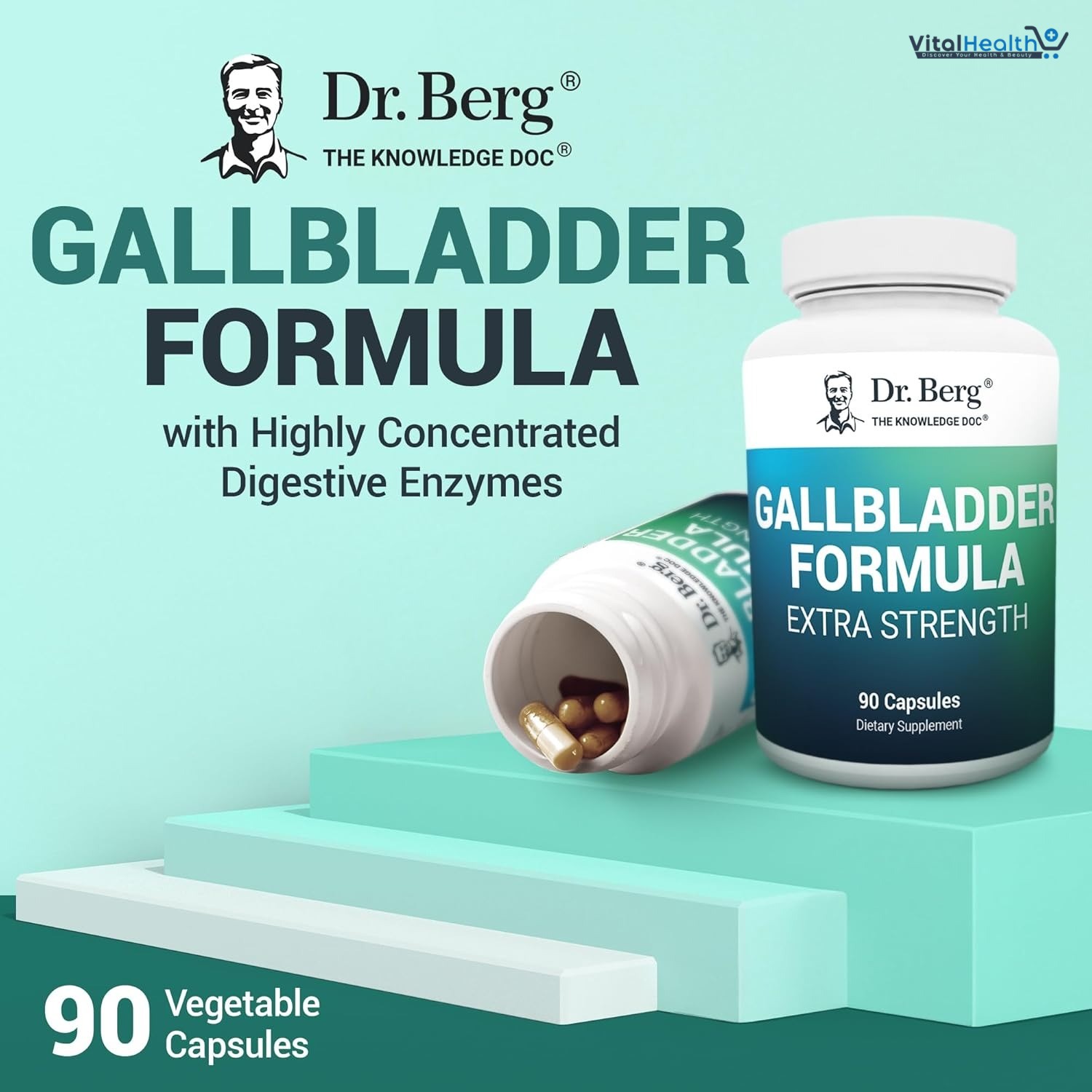 Dr. Berg Gallbladder Formula Extra Strength - with Ox Bile Powder and Conjugated Bile Acid - Digestive Enzymes Proprietary Blend - Full 45-Day Supply - 90 Vegetable Capsules thumbnail 4