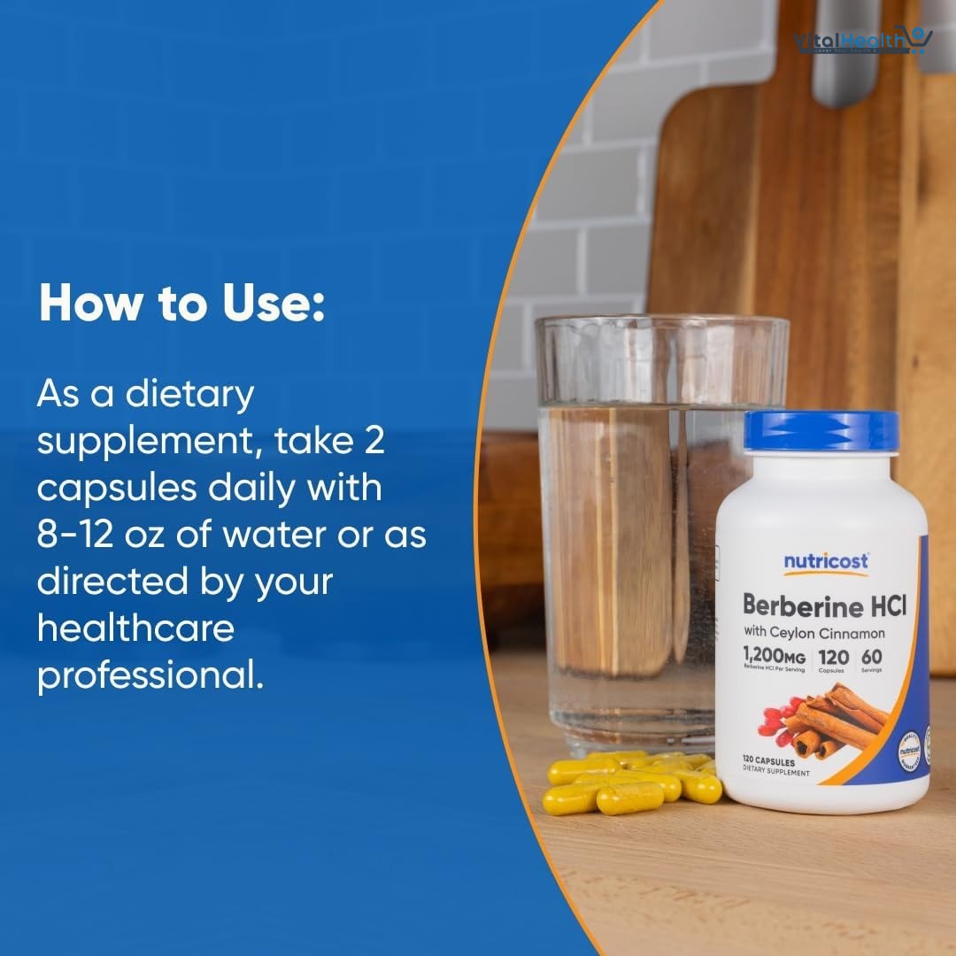Nutricost Berberine HCl with Ceylon Cinnamon Capsules (120 Capsules, 60 Servings) - Non-GMO, Animal-Free Product thumbnail 7