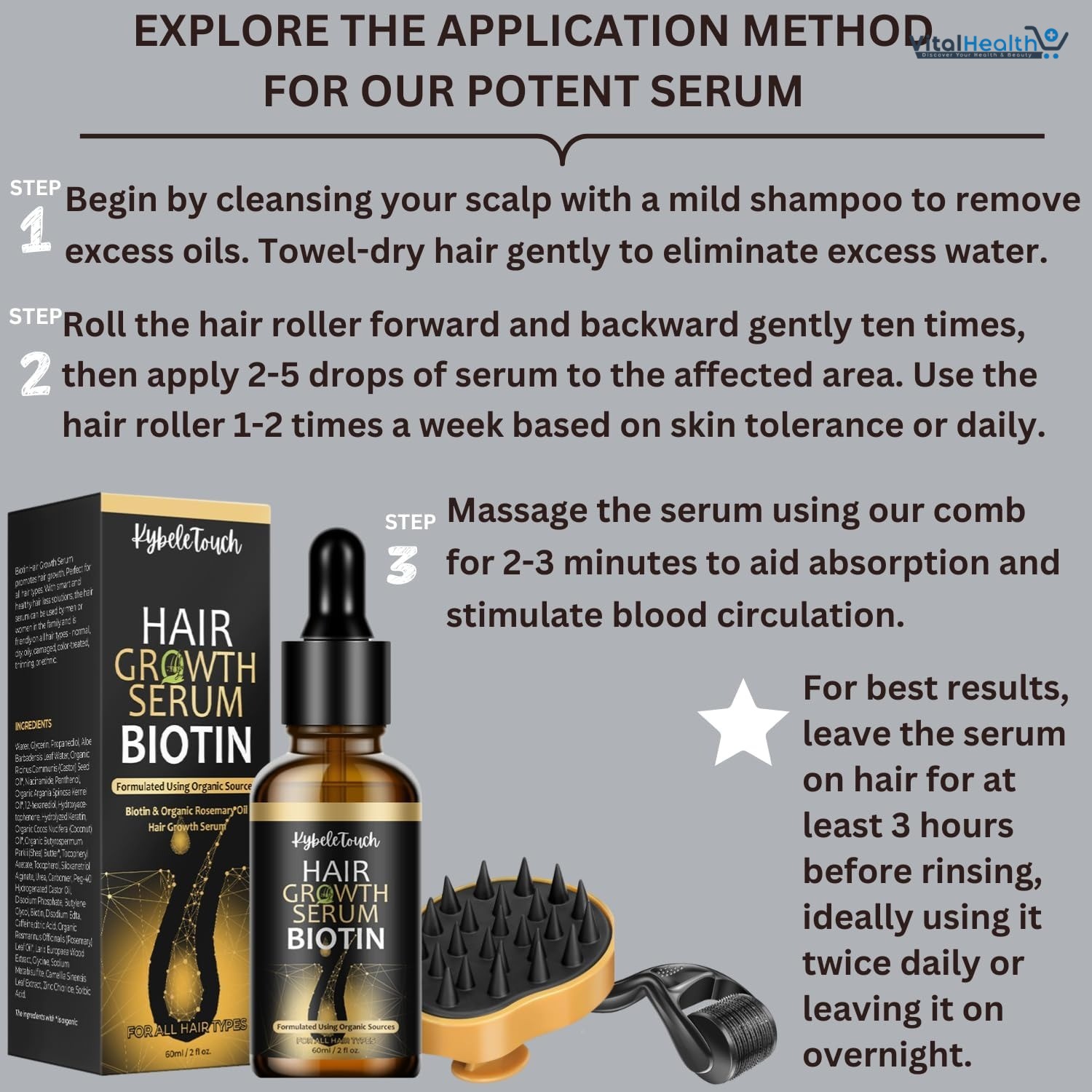Hair Growth Serum 100% Natural Organic Hair Growth Oil with Biotin, Keratin, Caffeine, Rosemary, Castor, Argan, Coconut Oil, Hair Loss Treatment For Men,Women thumbnail 5