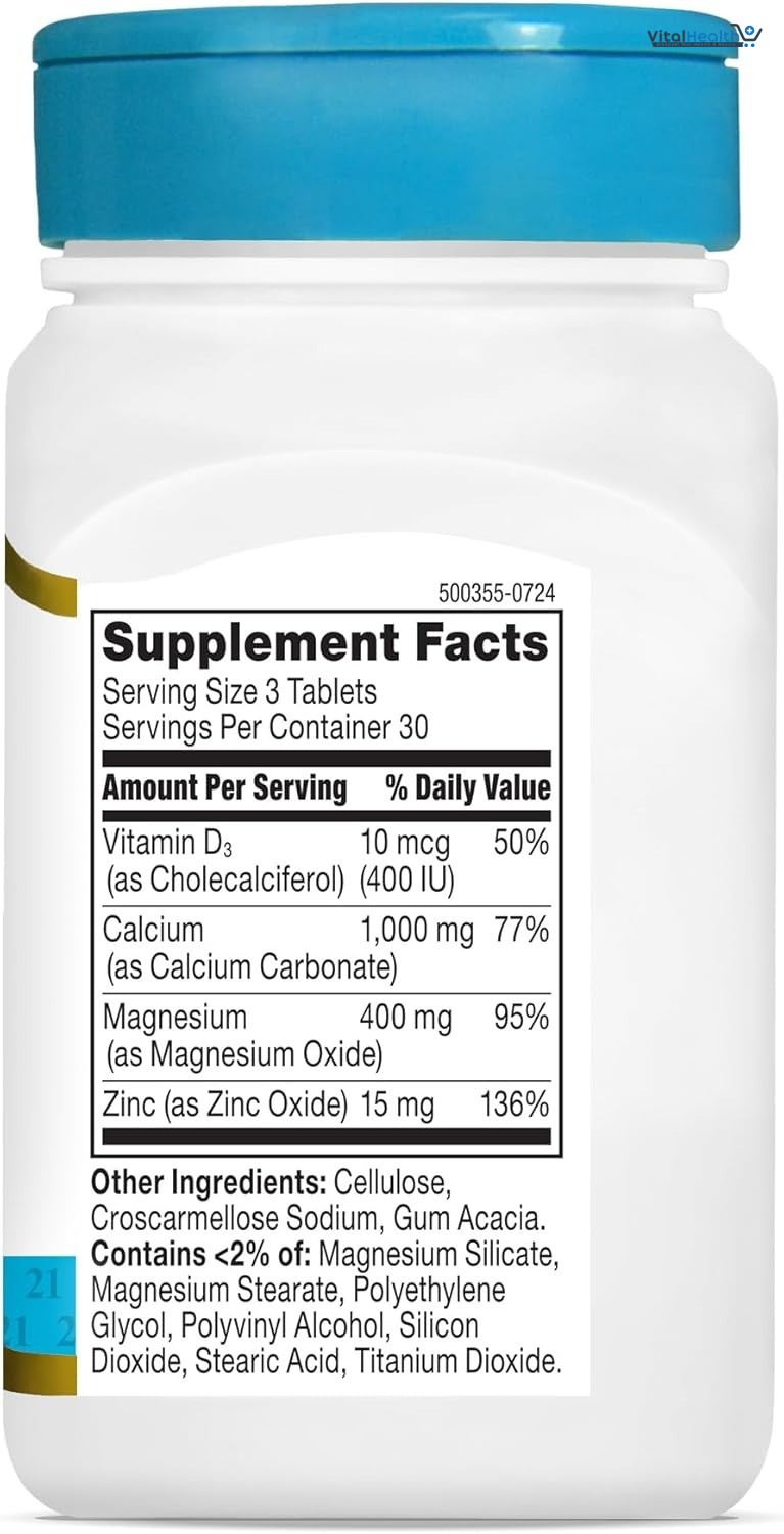 21st Century Calcium Magnesium Zinc +D Tablets, 90 Count for Bone Health thumbnail 3