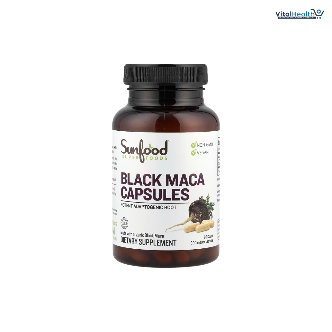 Sunfood Superfoods Black Maca Capsules | Non-GMO, Vegan | | Pure Single Ingredient Product | Ultra Clean (No Additives, Fillers, Preservatives) | 90 count | 800 mg per Capsule thumbnail 4